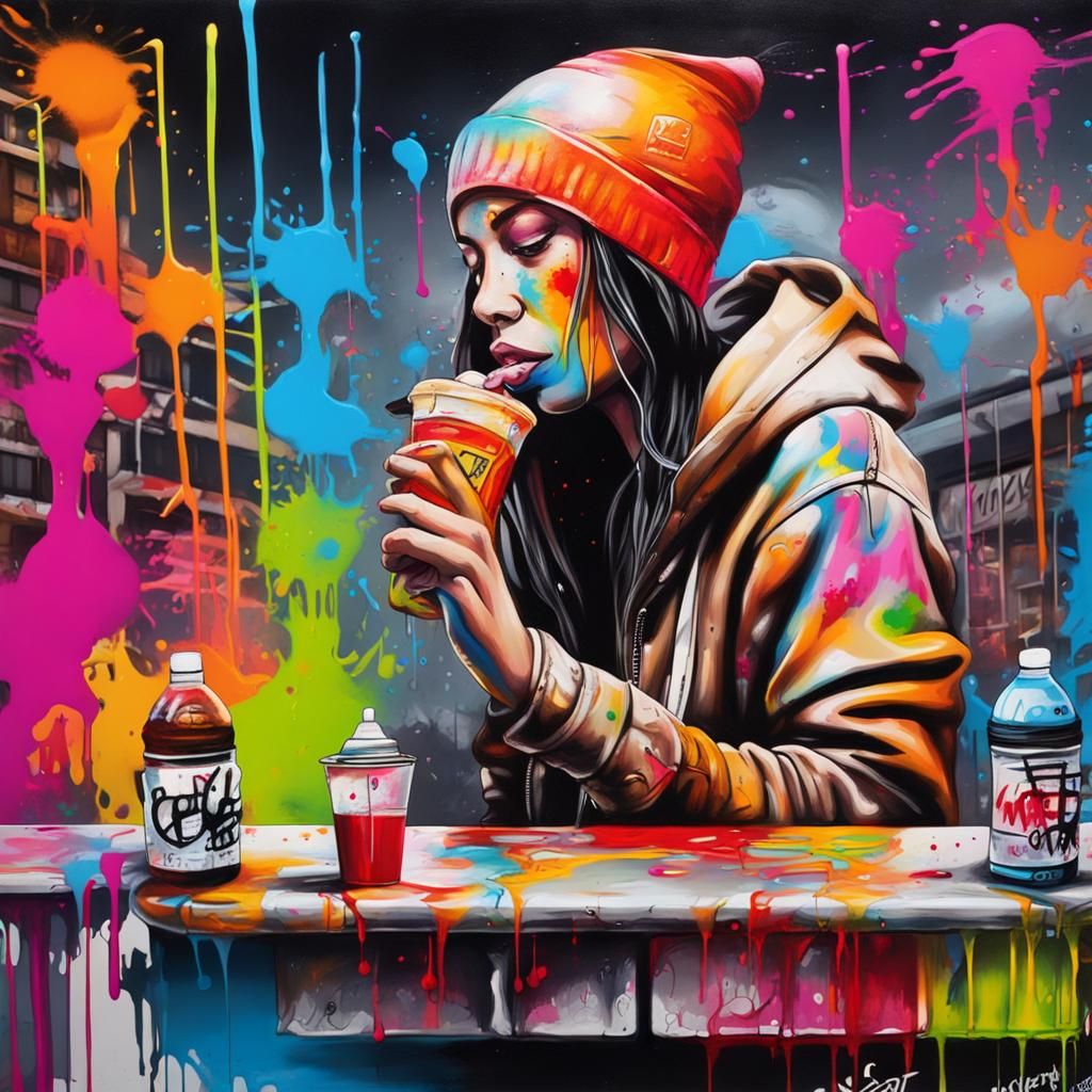 Colorful Graffiti Art with Polychromatic Splash Effects