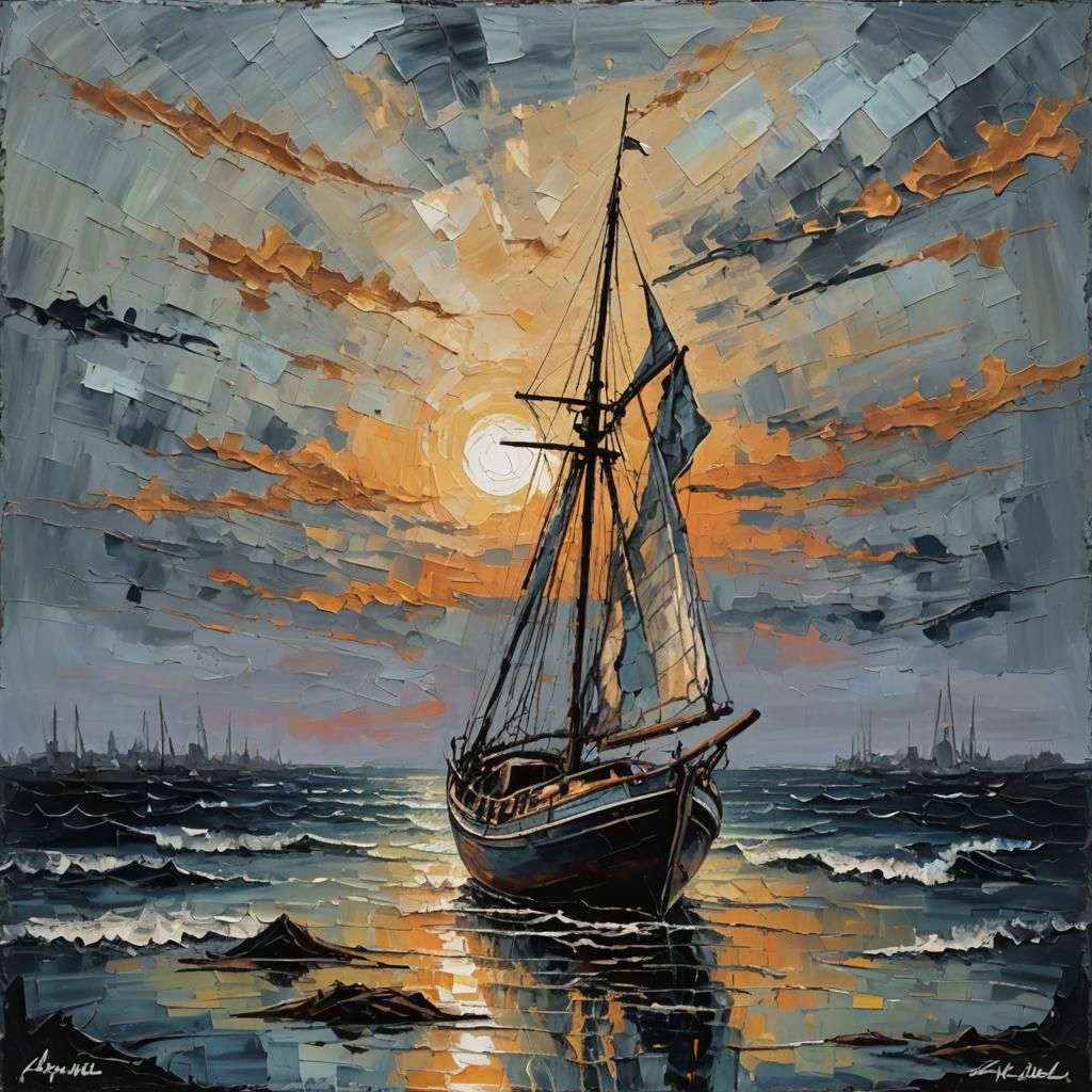 Shattered Heart's Sunset: Impasto Oil Painting