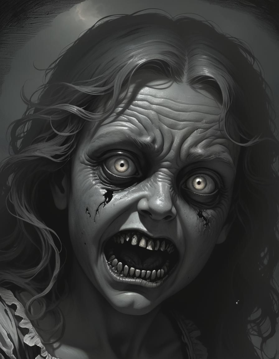 Horror Portrait of Little Girl in Doré Style