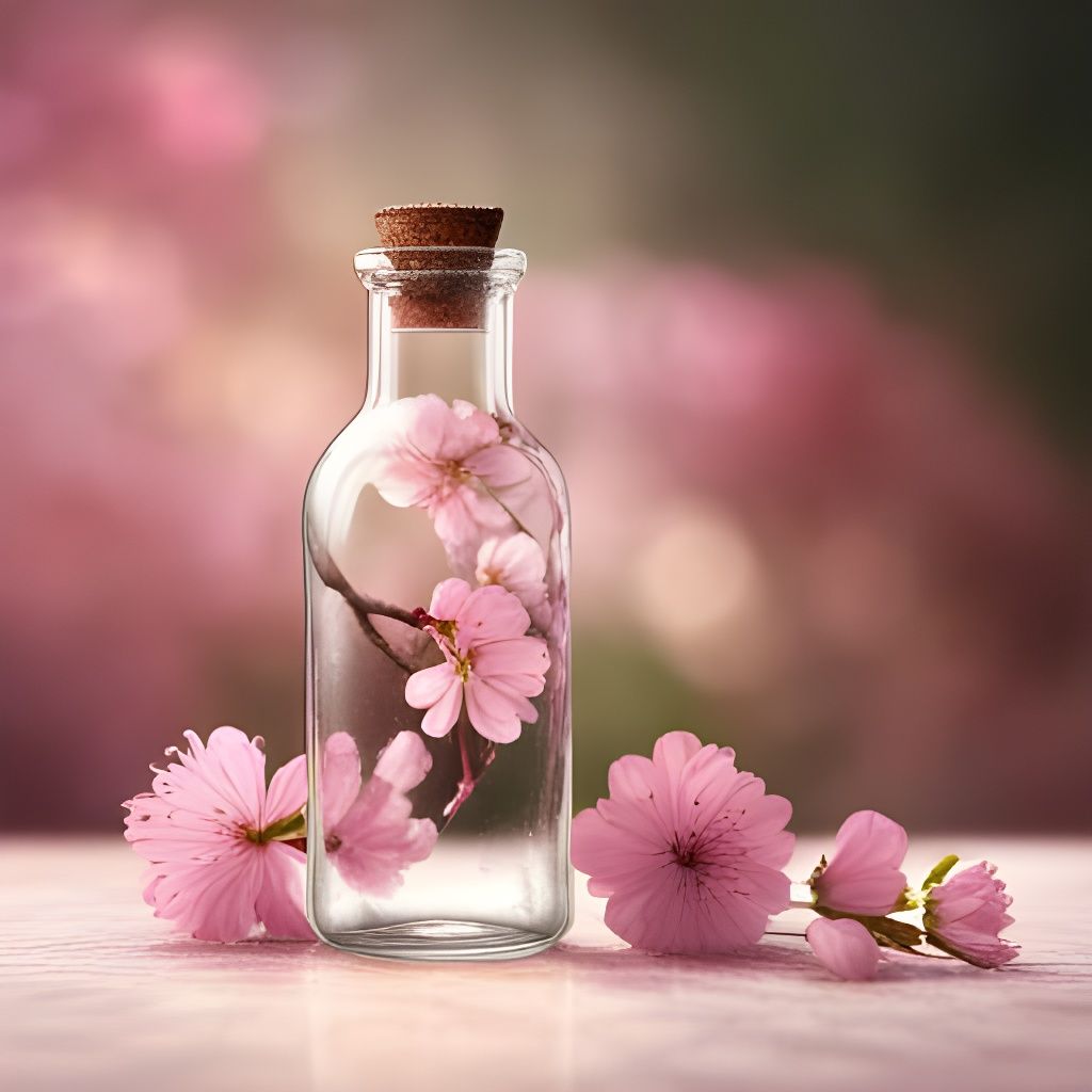 Cherry Blossoms in Antique Bottle: Photorealistic CGI Art