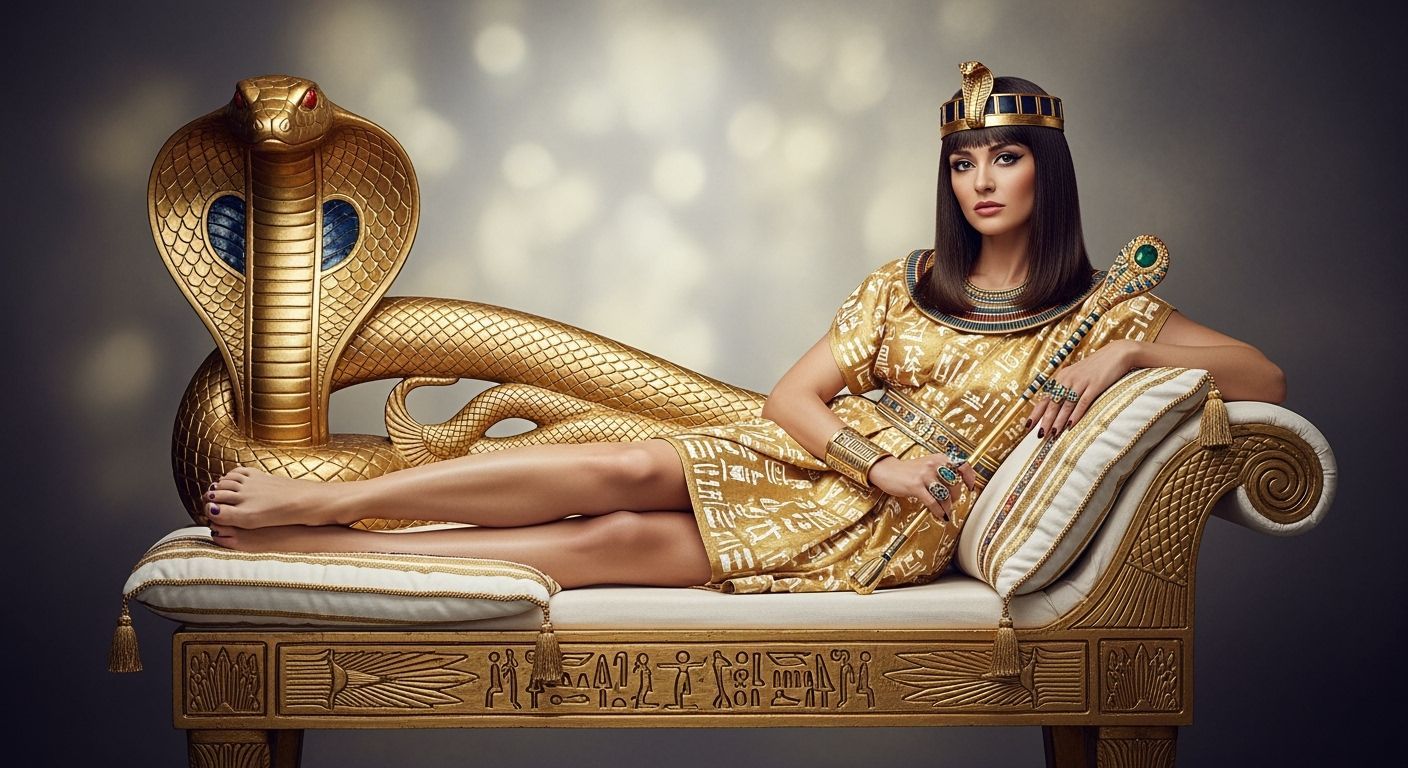Opulent Egyptian Queen on Golden Chaise Longue