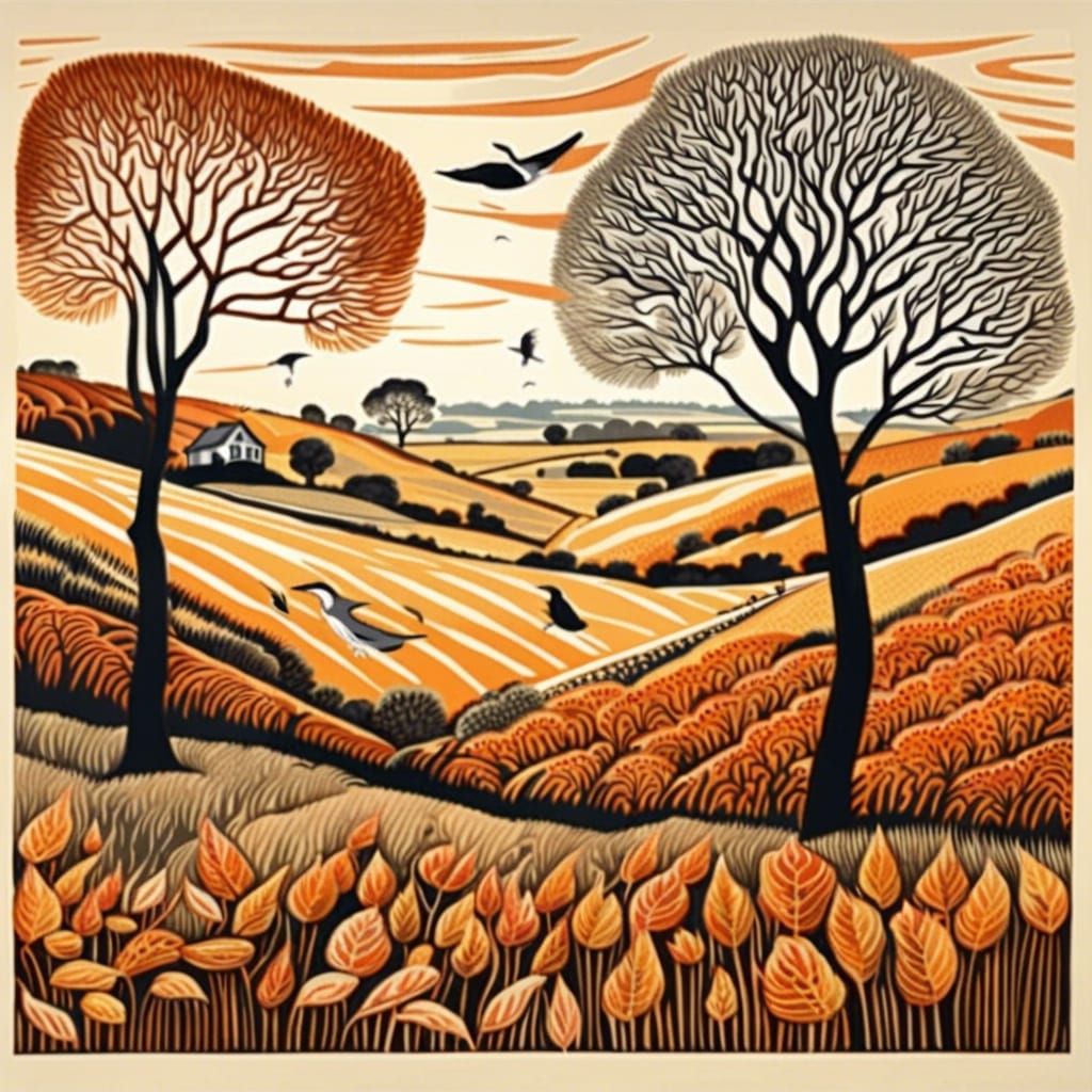 Autumn Landscape with Migratory Birds