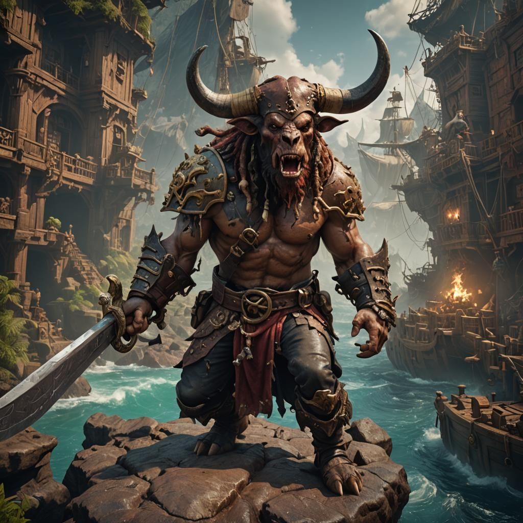 Detailed Minotaur Pirate Concept Art