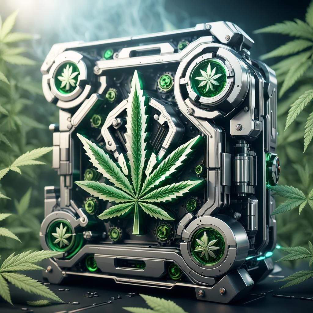 Futuristic Sci-Fi Logo of Cannabis Smoking Items