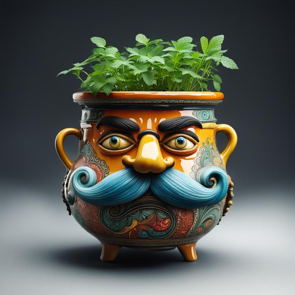 Whimsical Mustache Pot with Amazing Details