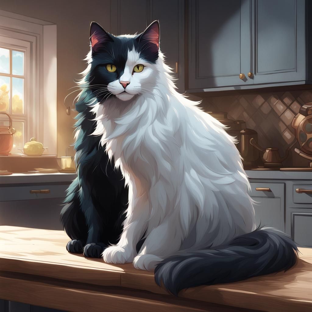 Black and White Cats Portrait in Hyperdetailed Style