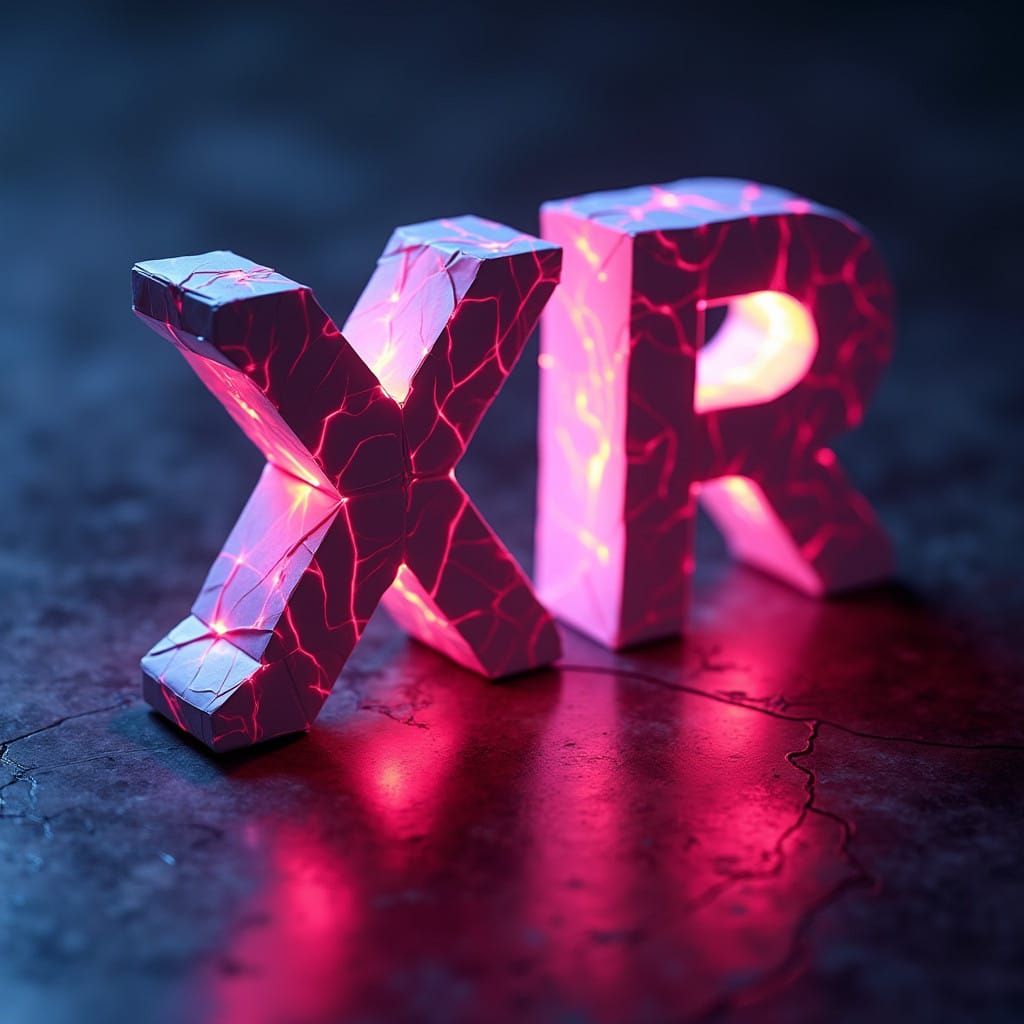 Neon Cyberpunk XR Logo in Futuristic Papercraft Style