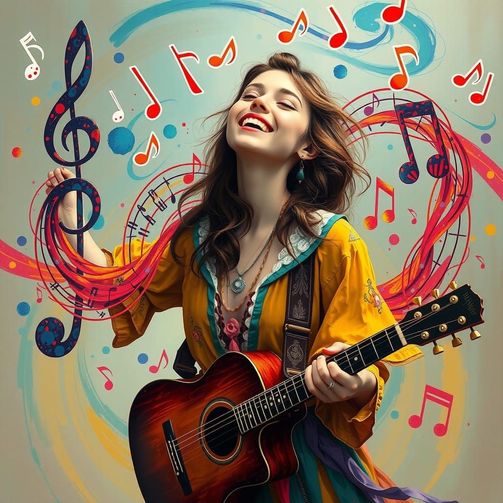 Joyful Musician Lost in Harmony