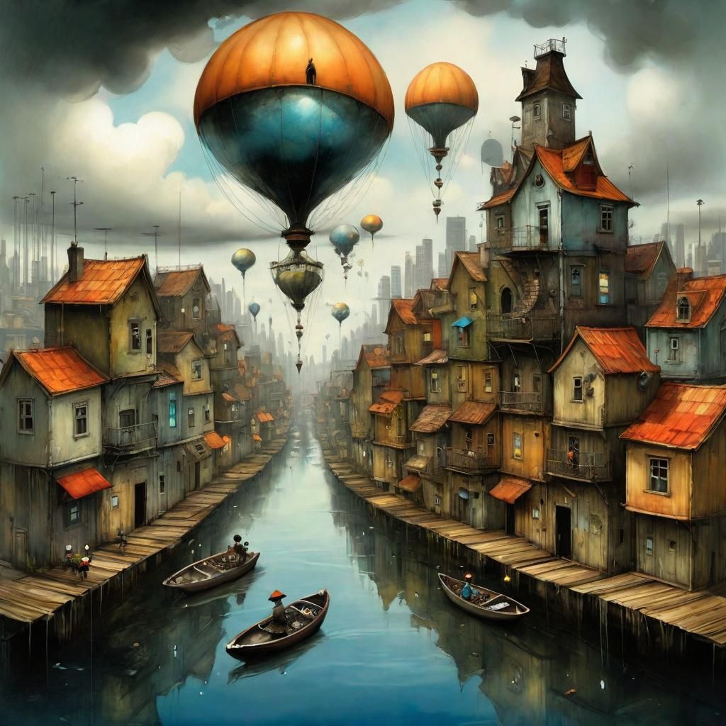 Whimsical Floating City Storybook Illustration