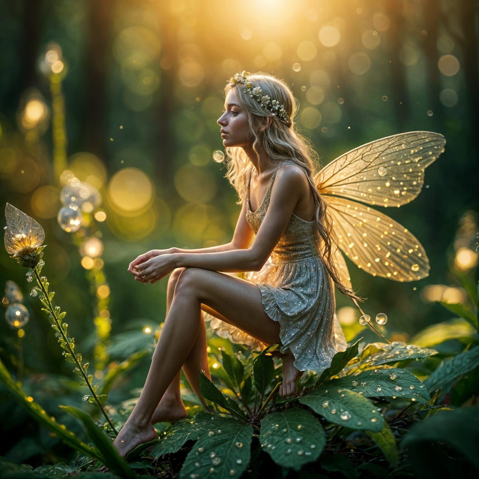 Delicate Fairy on a Flower, Golden Hour