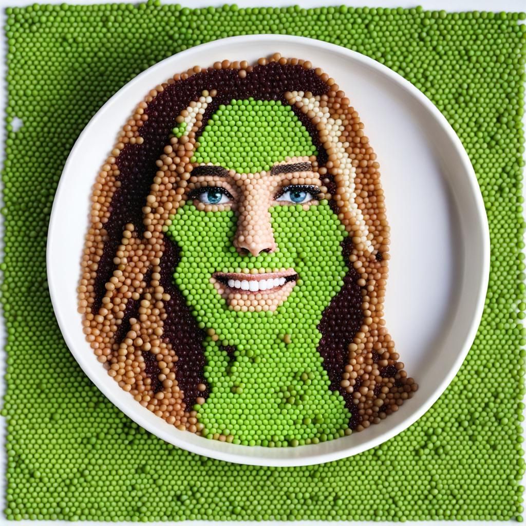 Jennifer Aniston Portrait Made of Peas