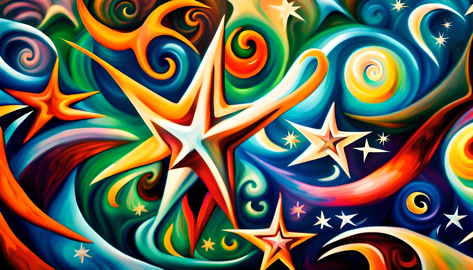 Colorful Star-Beings in Electromagnetic Plasma, Impasto Styl...