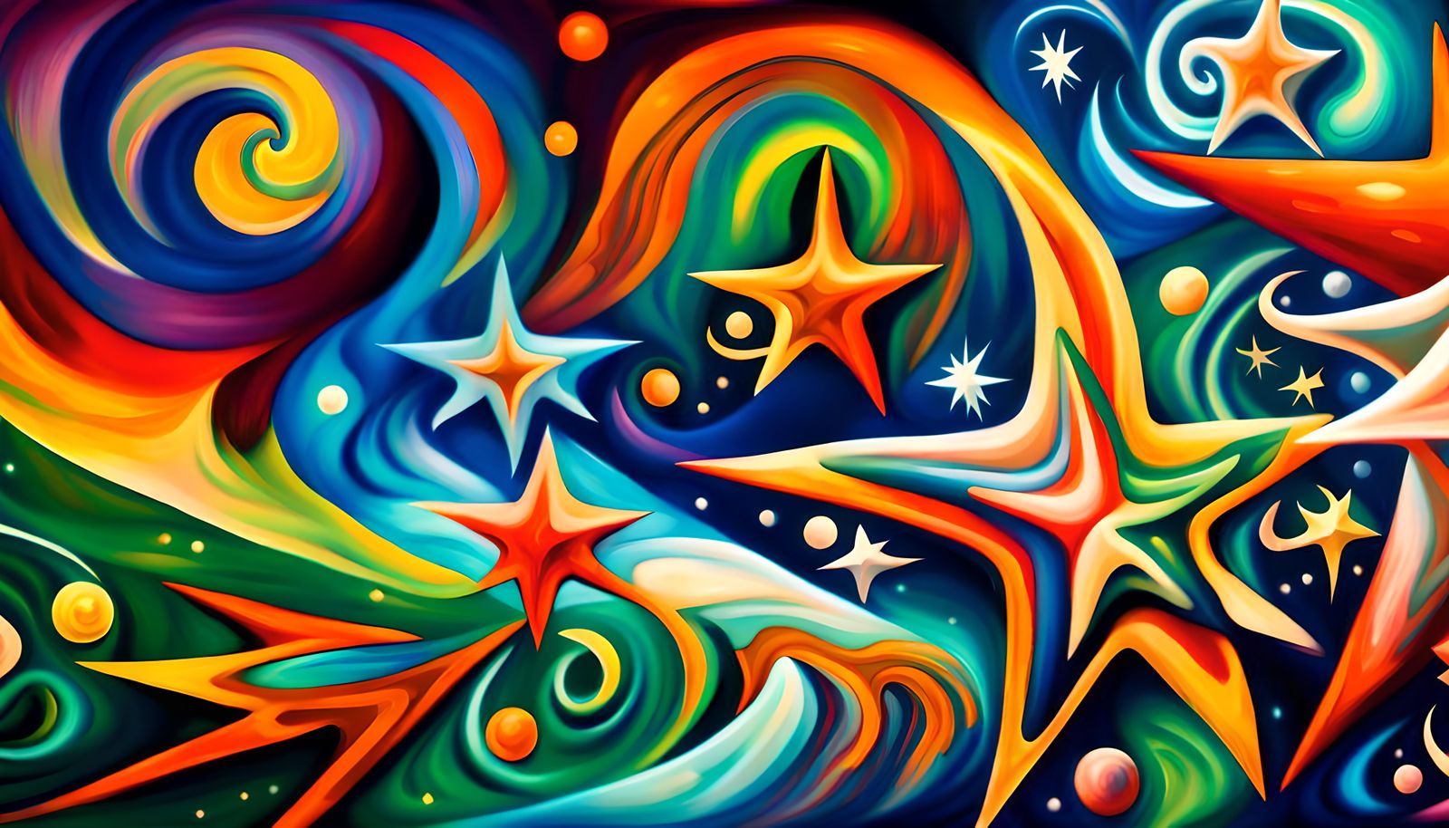 Colorful Star-Beings in Electromagnetic Plasma, Impasto Styl...