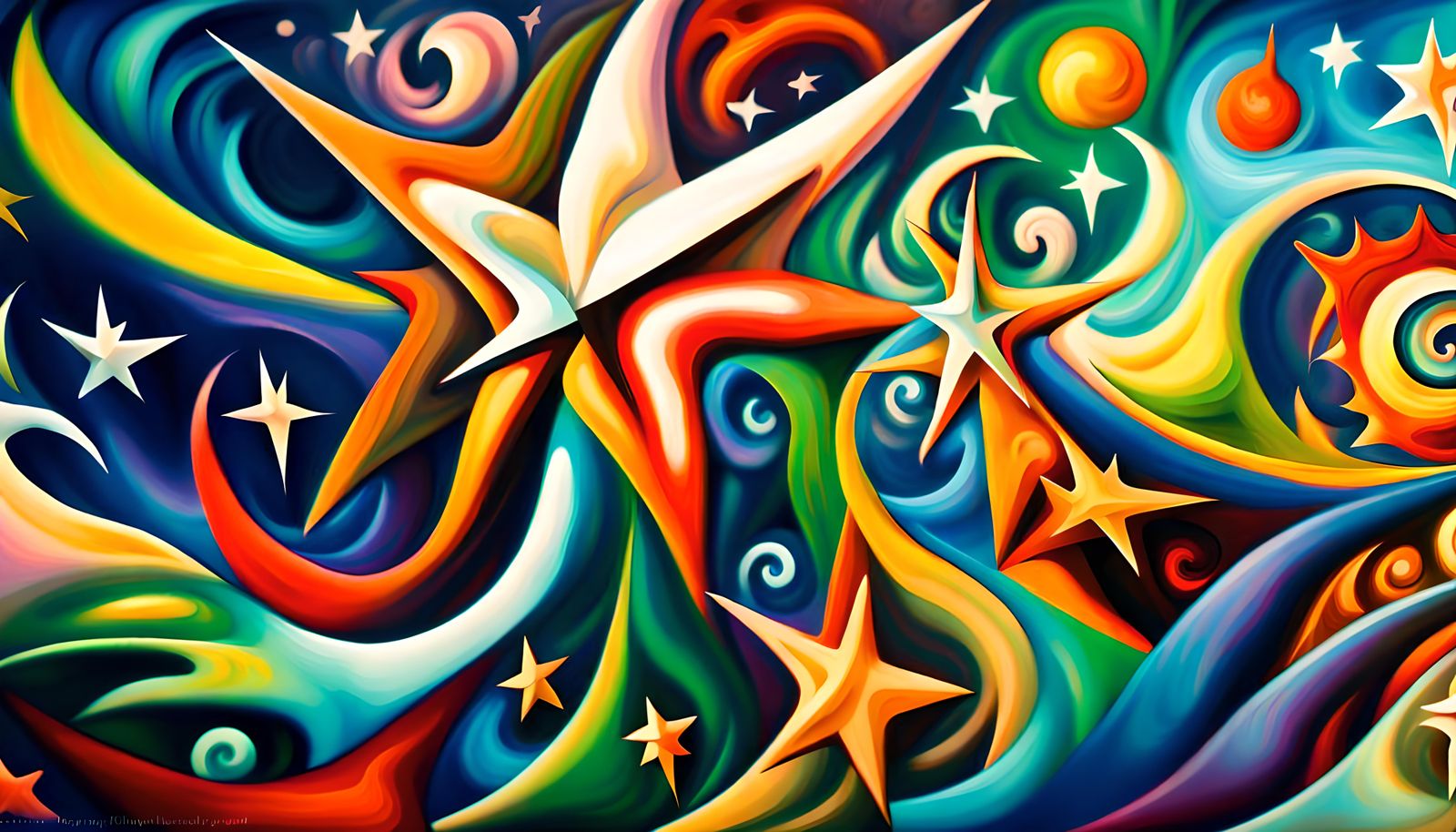 Swirling Star-Beings in Impasto Oil Paint