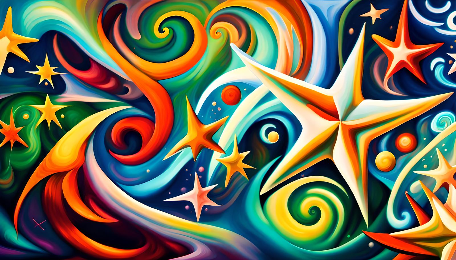 Surreal Star-Beings in Electromagnetic Plasma, Impasto Oil