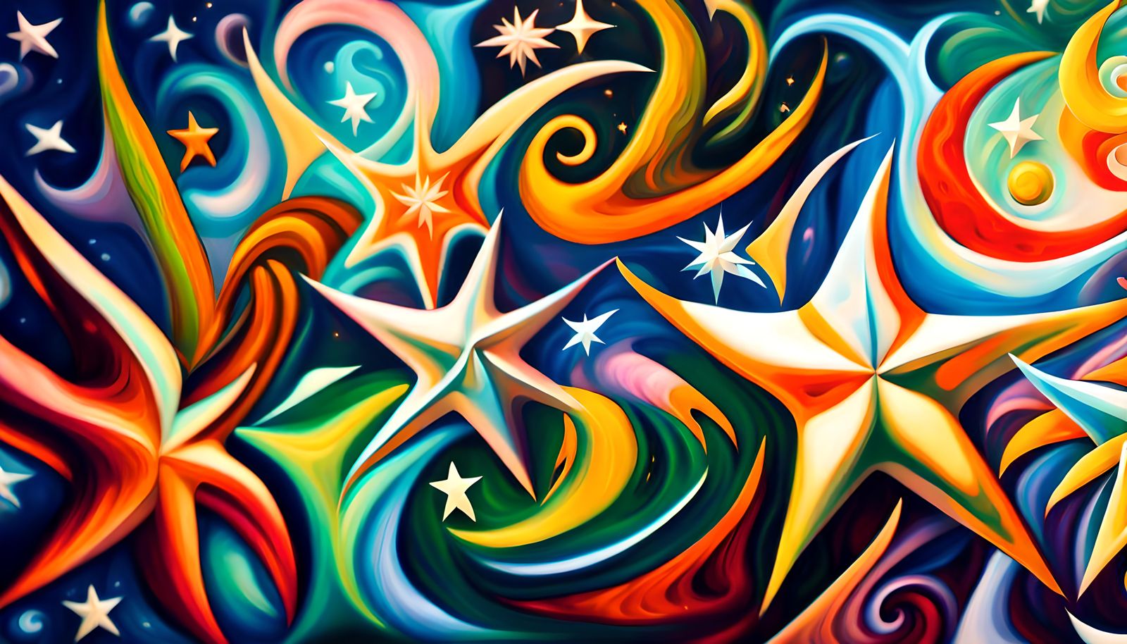 Colorful Star-Beings in Electromagnetic Plasma, Impasto Styl...