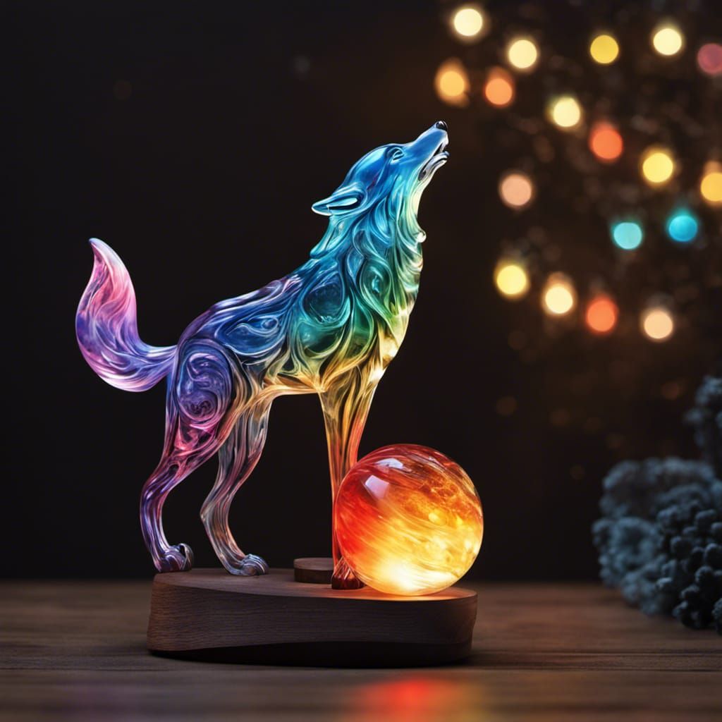 Blown Glass Wolf Howling at Moon