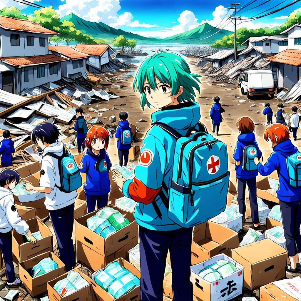 Anime Image of Tsunami Disaster Relief Efforts