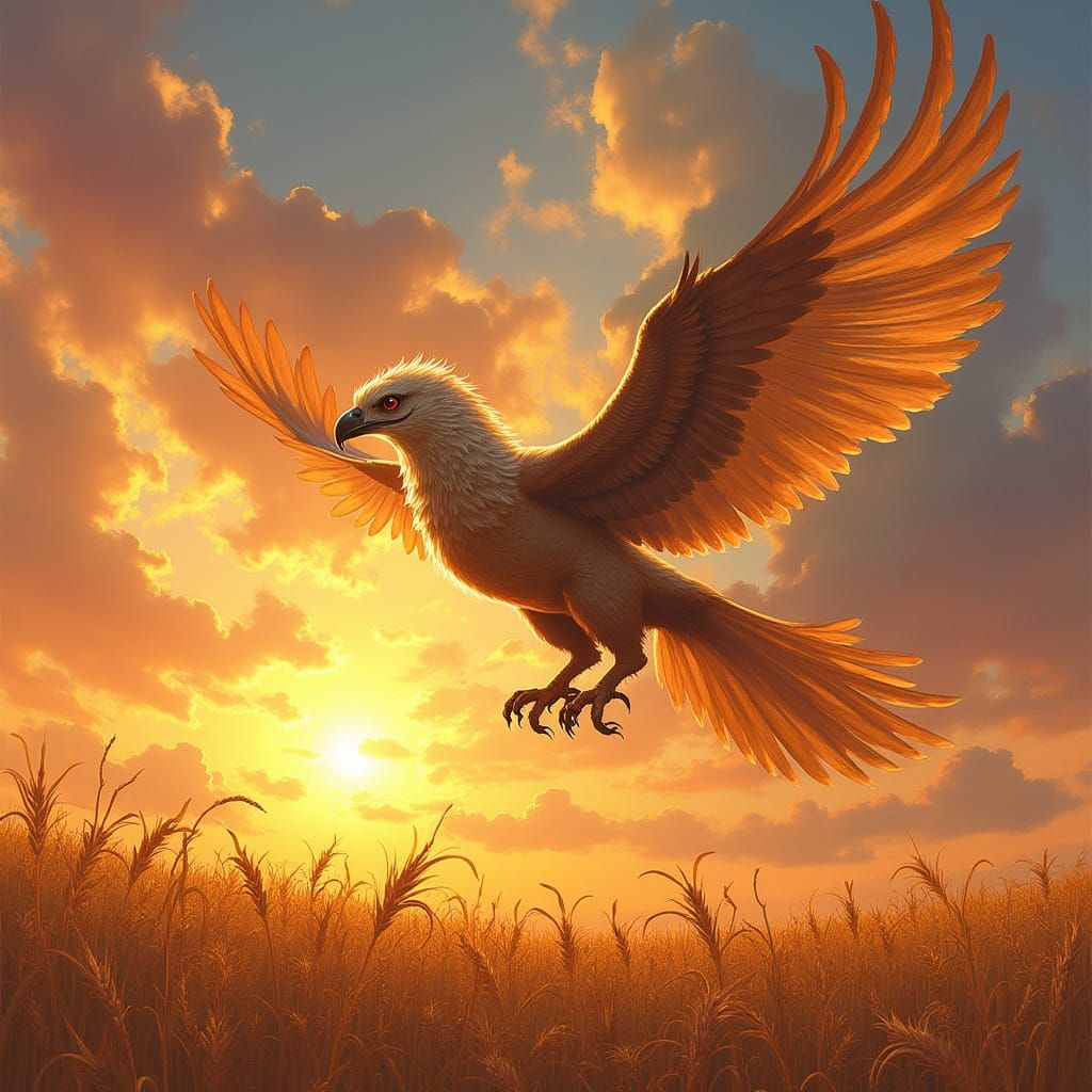 Griffin Soaring at Sunset: A Fantasy Art Piece