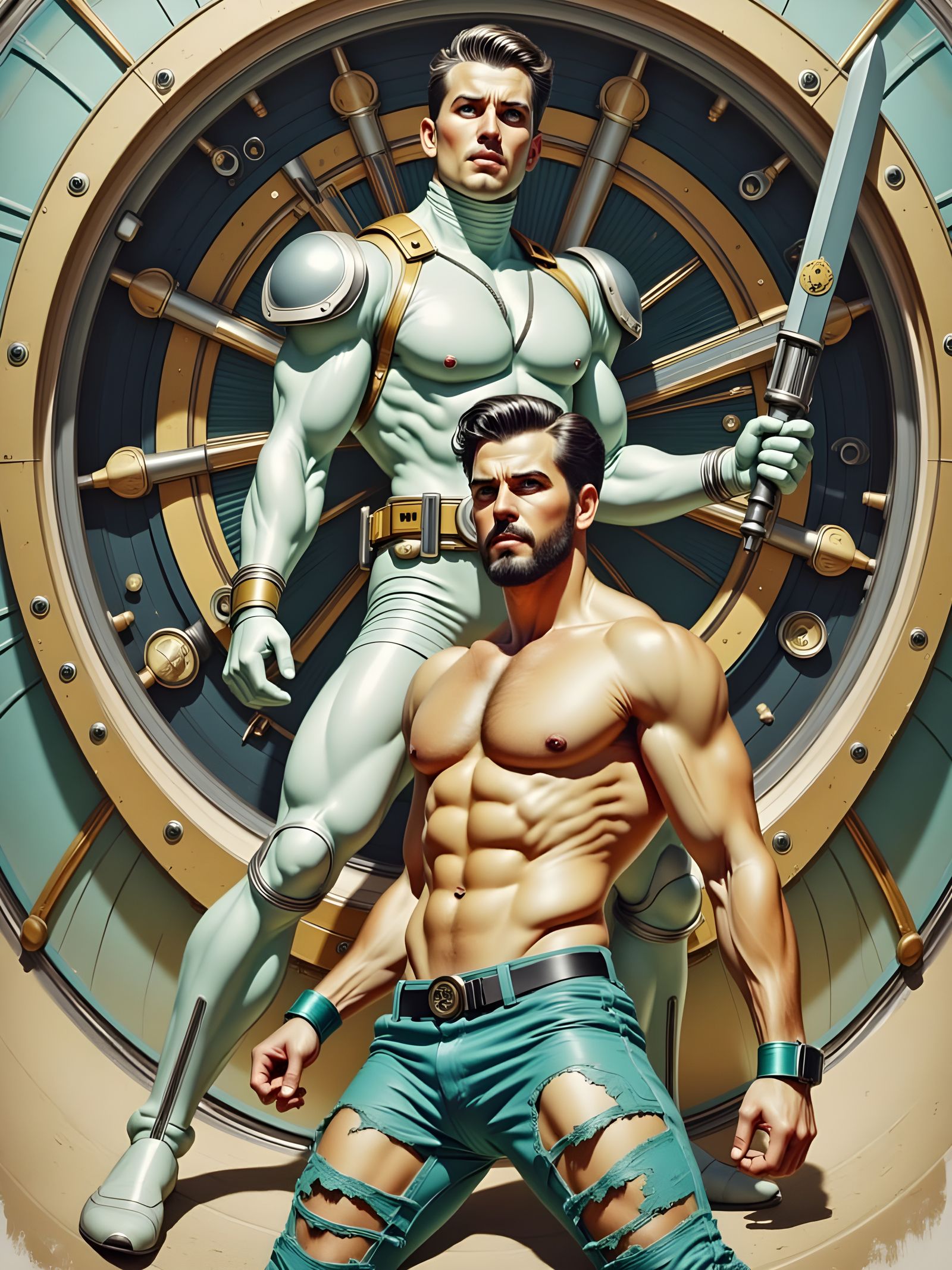 Heroic Steampunk Rescue in Sepia Tone