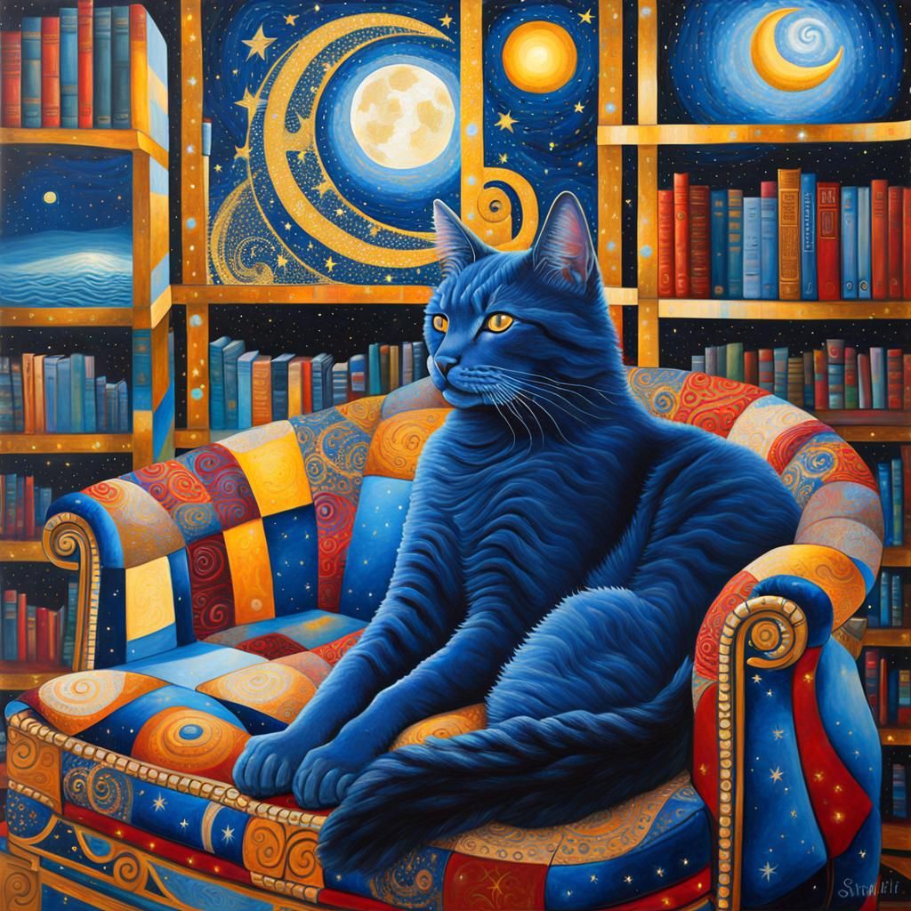 A Majestic Blue Cat in Cosmic Harmony