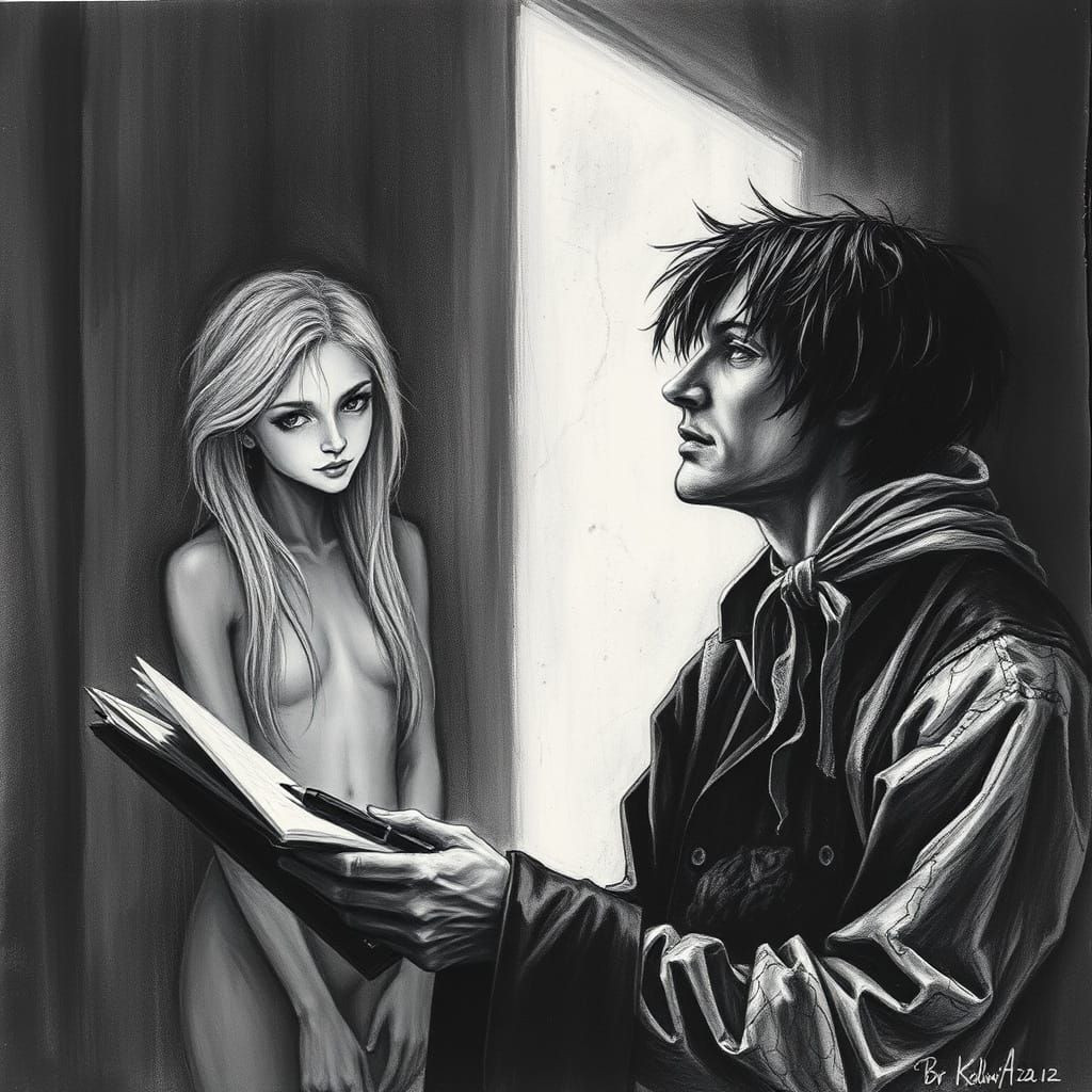 Ethereal Encounter in Dimly Lit Room