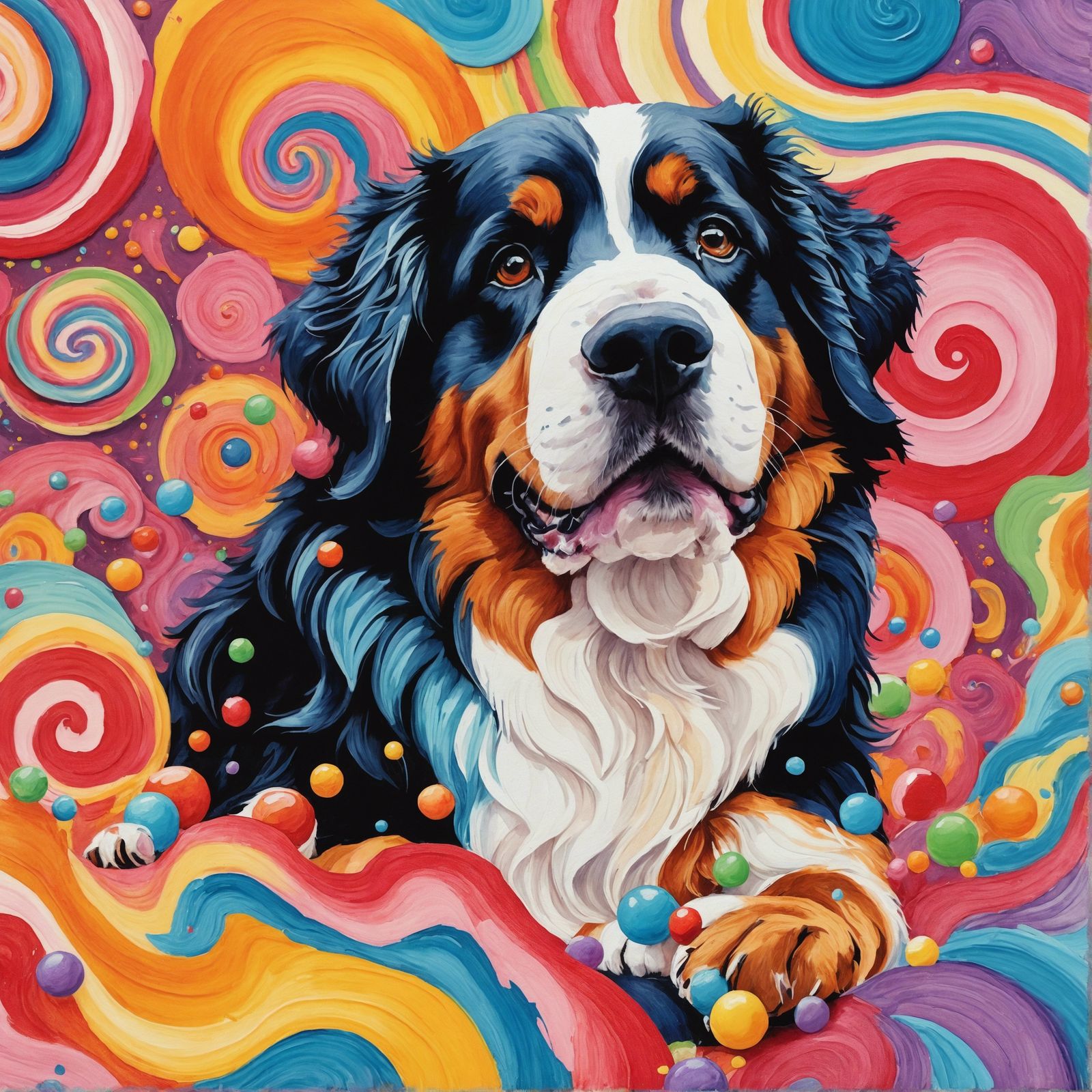 Bernese Mountain Dog in Gouache Candyland