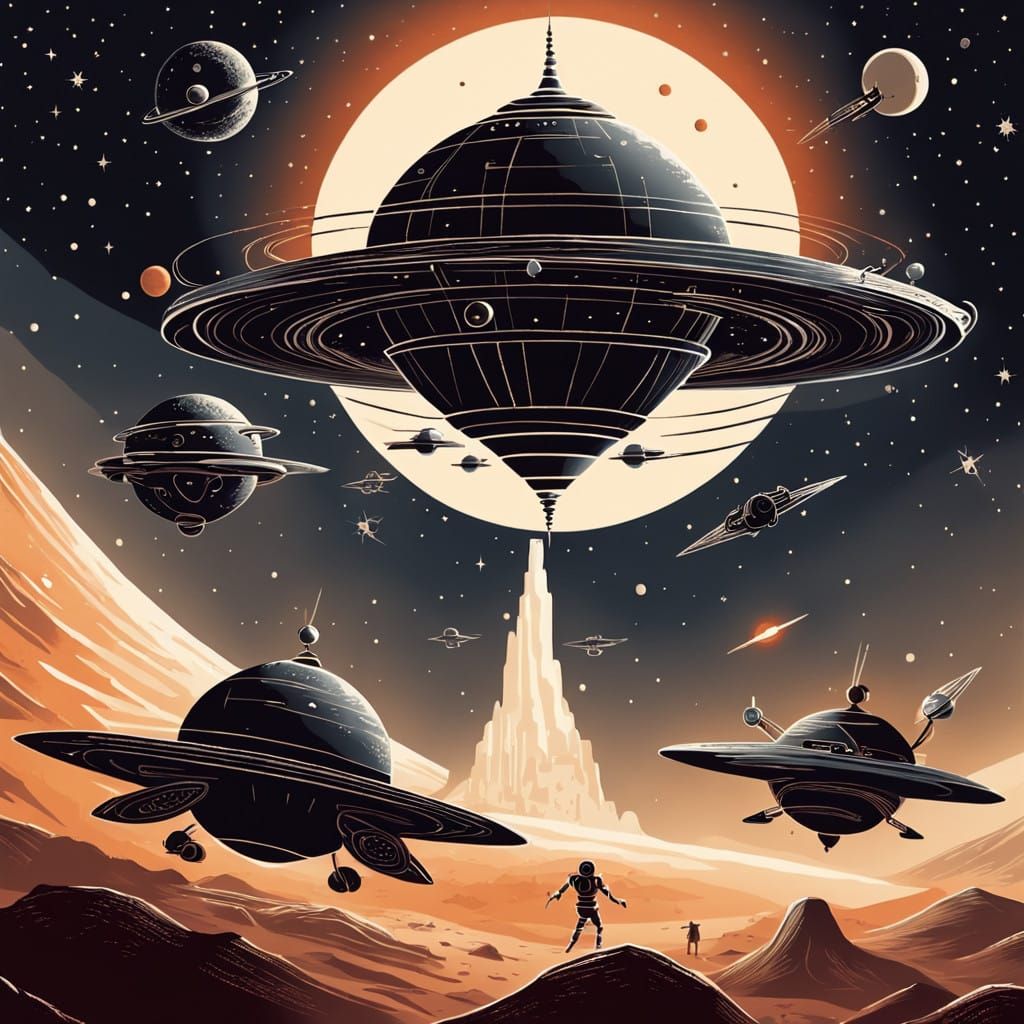 Epic Space Battle in Vibrant Warli Style