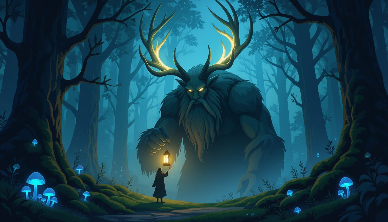 Antlered Giant Lights Lanterns in Enchanted Forest