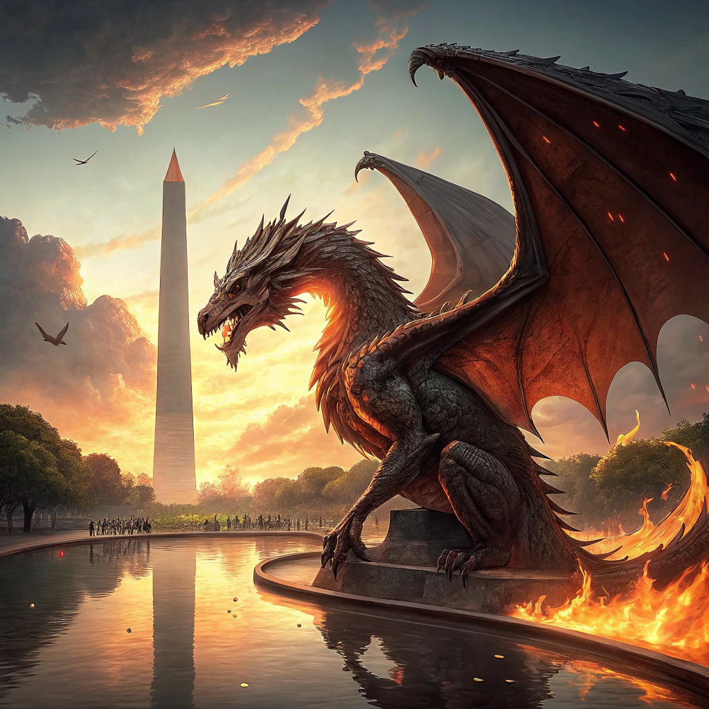 Dragon Rises from Washington Monument Pool