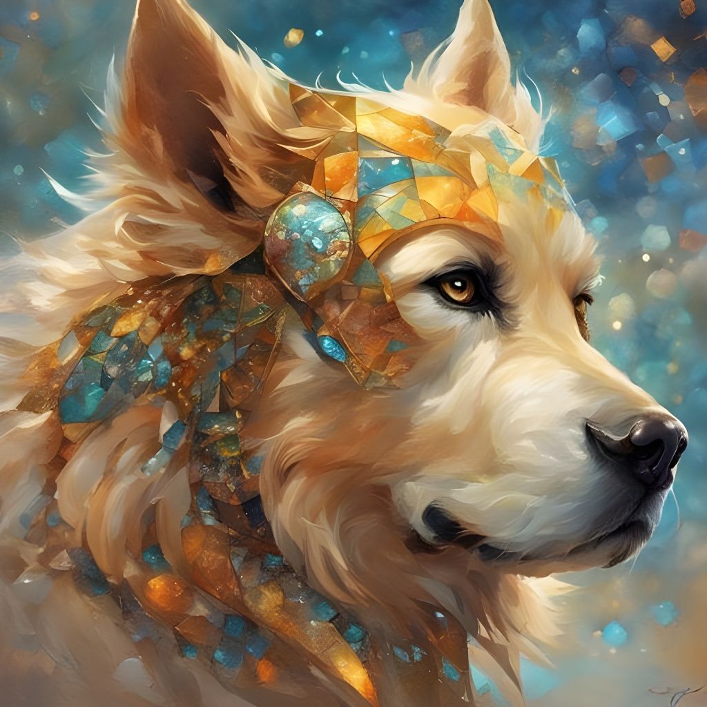 Futuristic Mosaic Dog Portrait in Splash Art Style