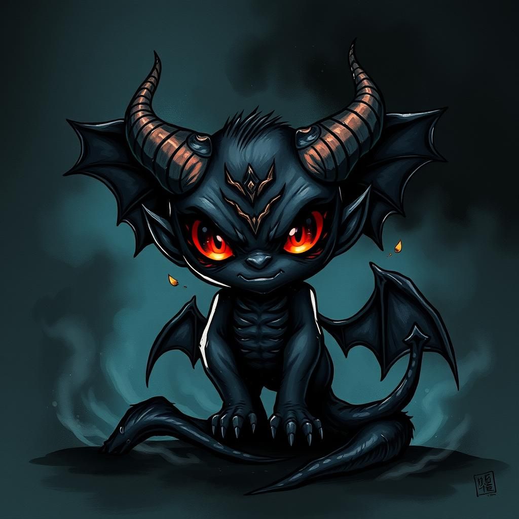 Cute Demonic Entity in Japanese Ink Art Style
