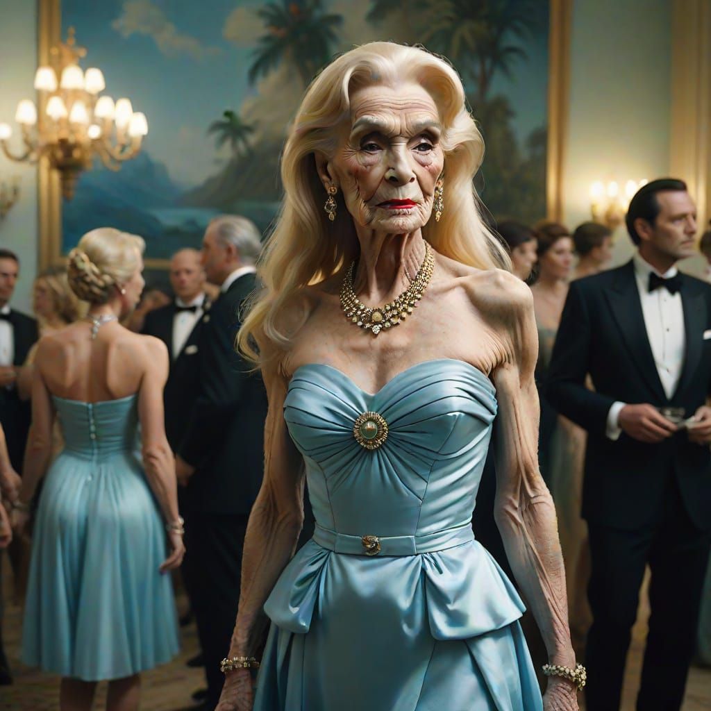 Dramatic Film Still of Transvestite Hosting Reception