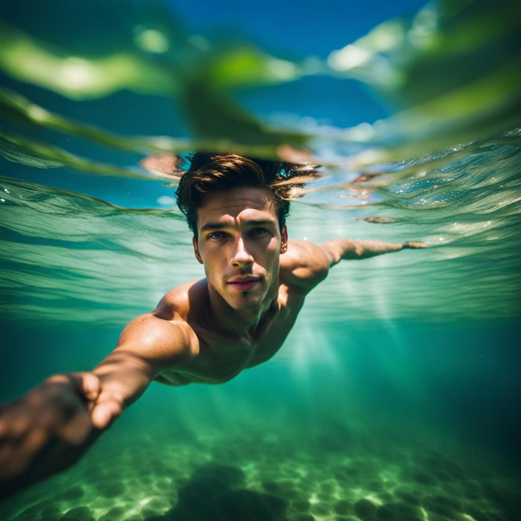 Underwater Portrait of Young Man in Tropical Sea