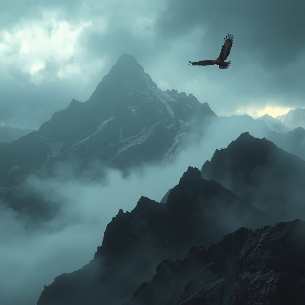 Mountain Range Soaring in Dark Fantasy Style