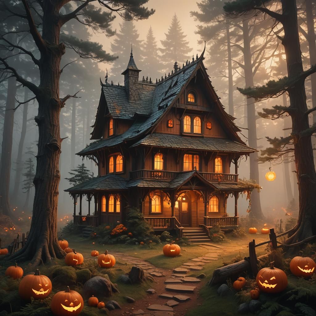 Ethereal Witch House in Misty Pine Jungle