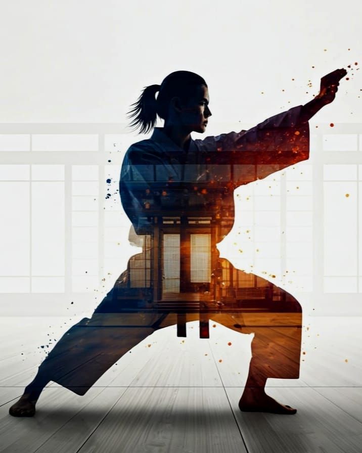 Dynamic Karate Kata in Sumi-e Ink Wash Style