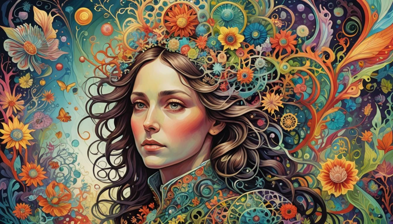 Woman in Rainbow Hues: Digital Art Inspired by Haeckel