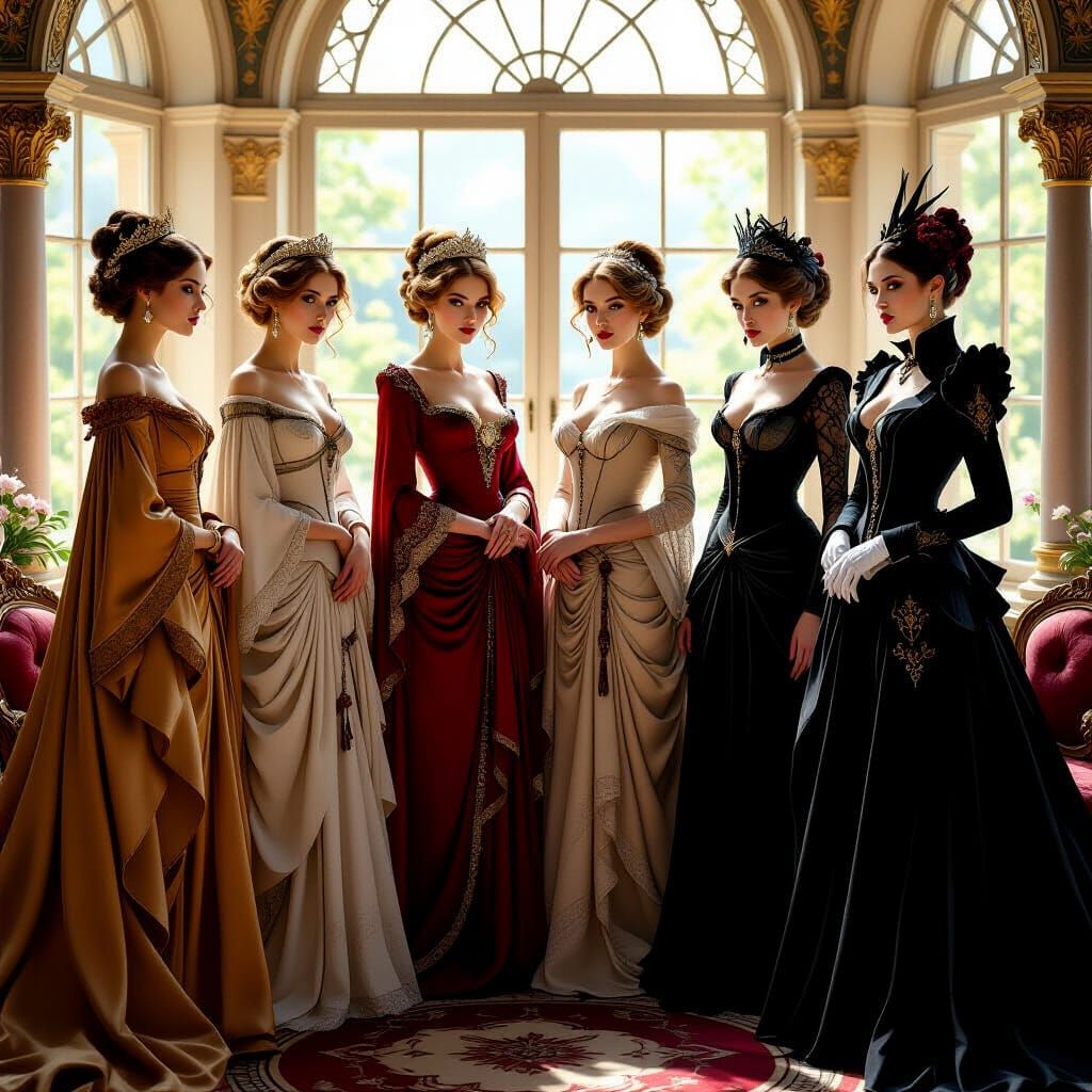 Elegant Women Through the Ages in Lavish Setting
