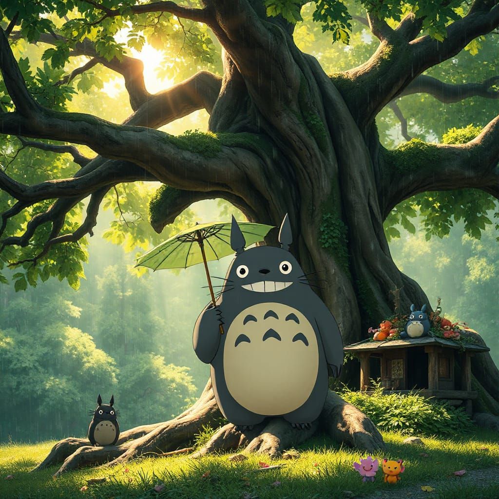 Totoro Enjoys Lush Forest Clearing in Whimsical Camphor Tree...