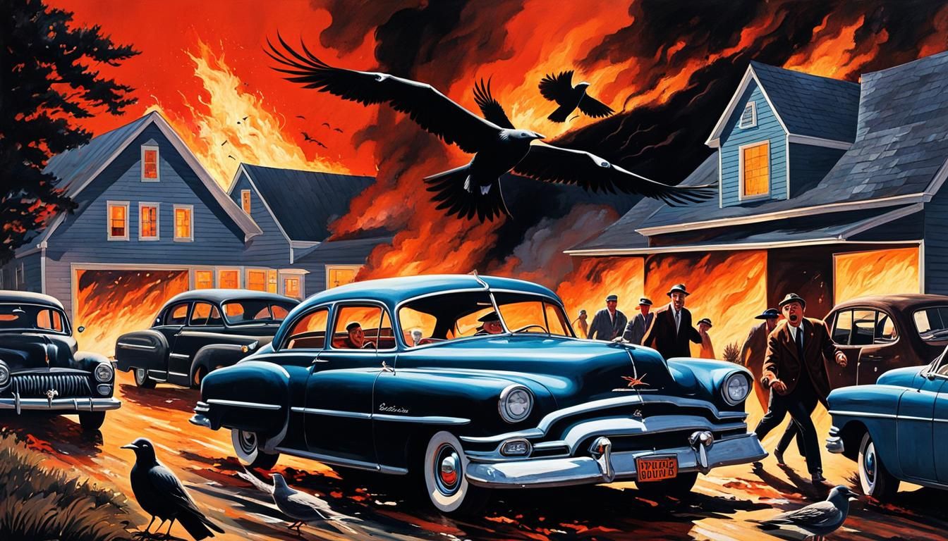 Dramatic 1950s American Town in Chaos