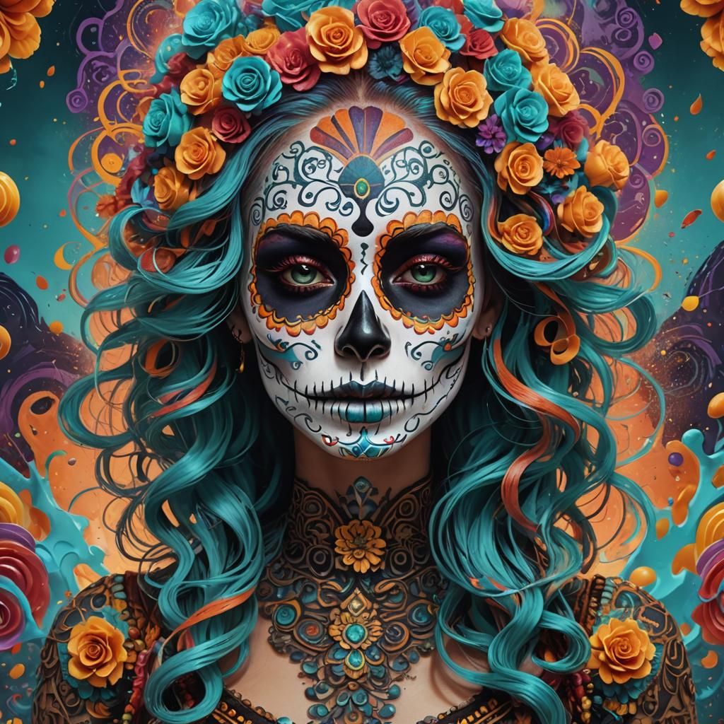 Candy Skull Woman with Ornate Makeup