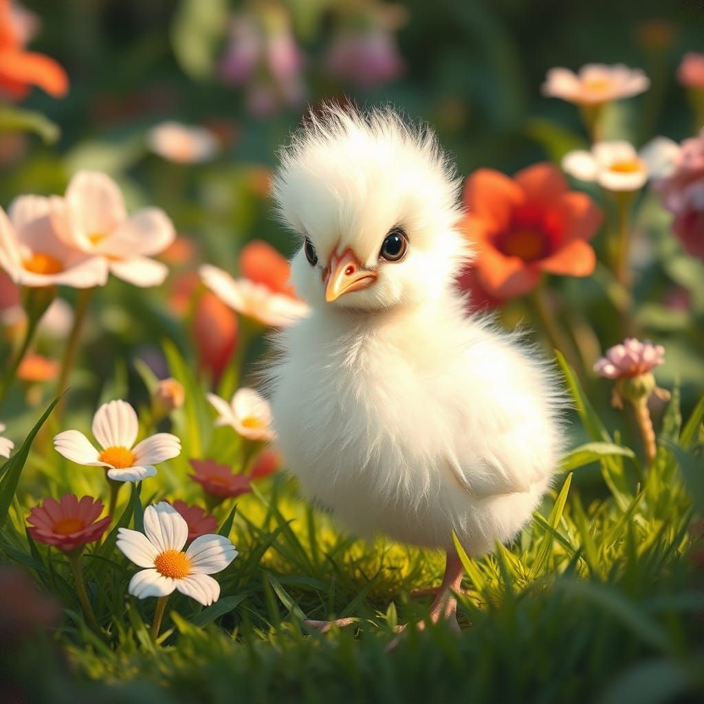 Adorable Peafowl Chick in Impressionist Garden