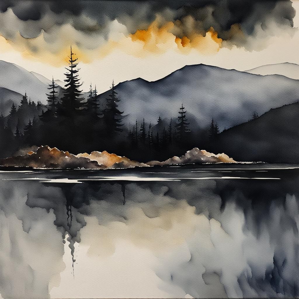 Dark Moody Watercolor Painting with Intense Detail