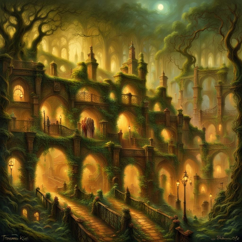 Ethereal Overgrown City in Hyperdetailed Fantasy Style