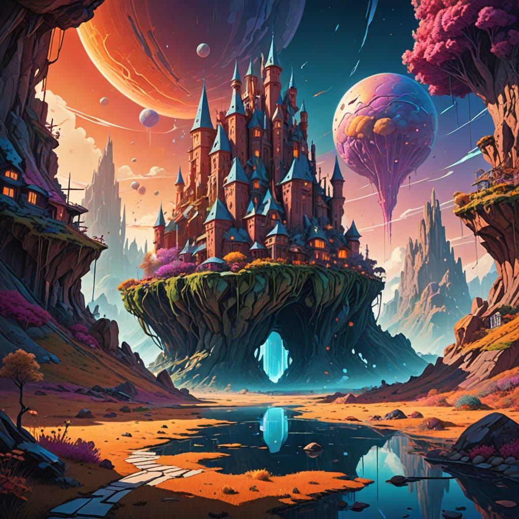 Fantasy Realm Where 3D Structures Meet Painted Landscape