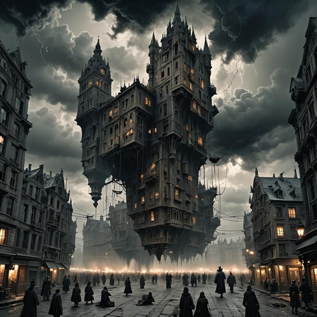 Surreal Dystopian Cityscape in Gothic Dark Fantasy Style