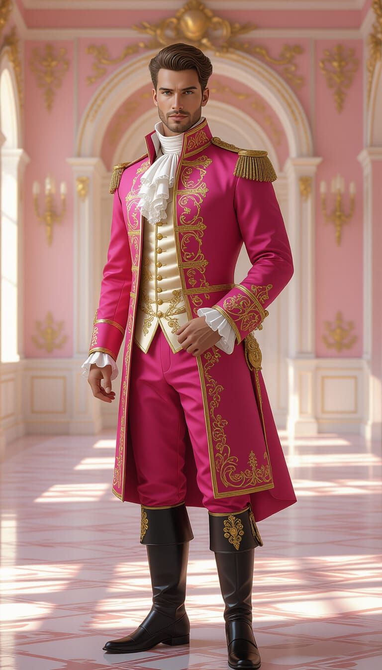 Man in Pink Baroque Palace, Ornate Portrait