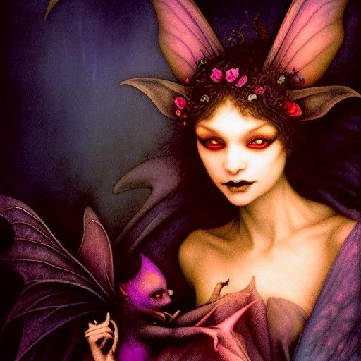 Dark Bat Fairy in Oil Painting Style