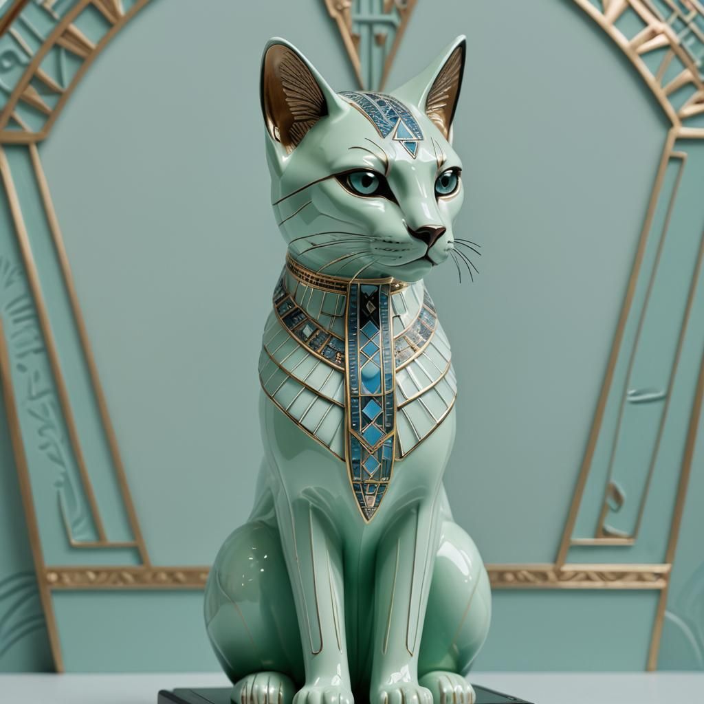 Art Deco Egyptian Cat Figurine in Enamel